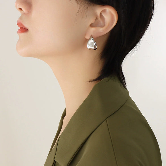 Wholesale Geometric C Shaped 316L Stainless Steel Gold Plated Earrings
