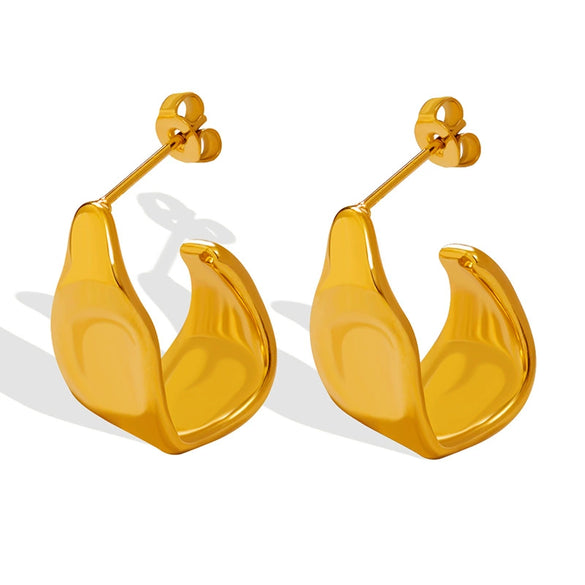 Wholesale Geometric C Shaped 316L Stainless Steel Gold Plated Earrings