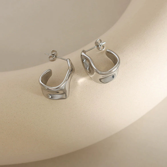 Wholesale Geometric C Shaped 316L Stainless Steel Gold Plated Earrings