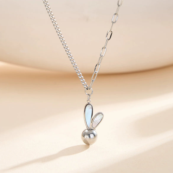 Wholesale Geometric Cartoon Rabbit Titanium Steel Electroplated Calendering Chain Necklace For Women
