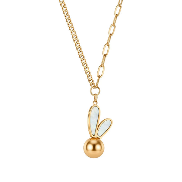 Wholesale Geometric Cartoon Rabbit Titanium Steel Electroplated Calendering Chain Necklace For Women