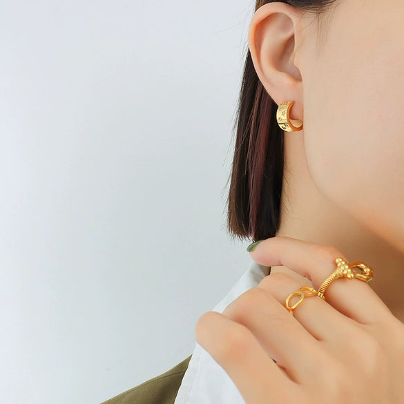 Wholesale Geometric Cartoon Style Diamond Earrings Titanium Steel 18K Gold Plated Jewelry