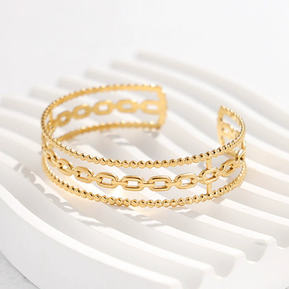 Wholesale Geometric Chain Open Cshaped Titanium Steel Women's Bracelet With Electroplating Treatment