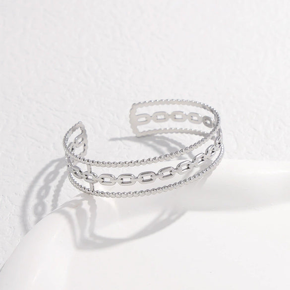 Wholesale Geometric Chain Open Cshaped Titanium Steel Women's Bracelet With Electroplating Treatment