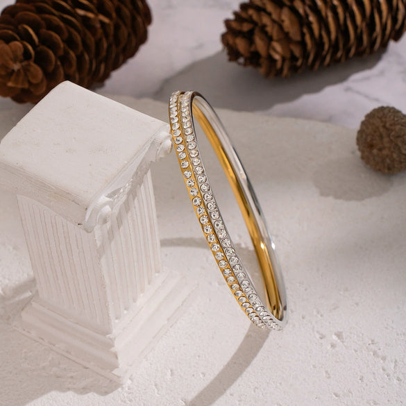 Wholesale Geometric Circle Diamondencrusted Electroplated Stainless Steel Bracelet For Women