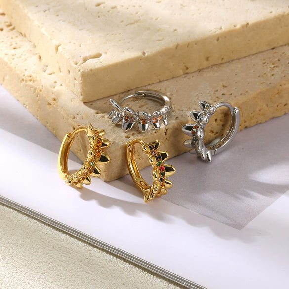 Wholesale Geometric Color Zircon Earrings Stainless Steel Gold Plated