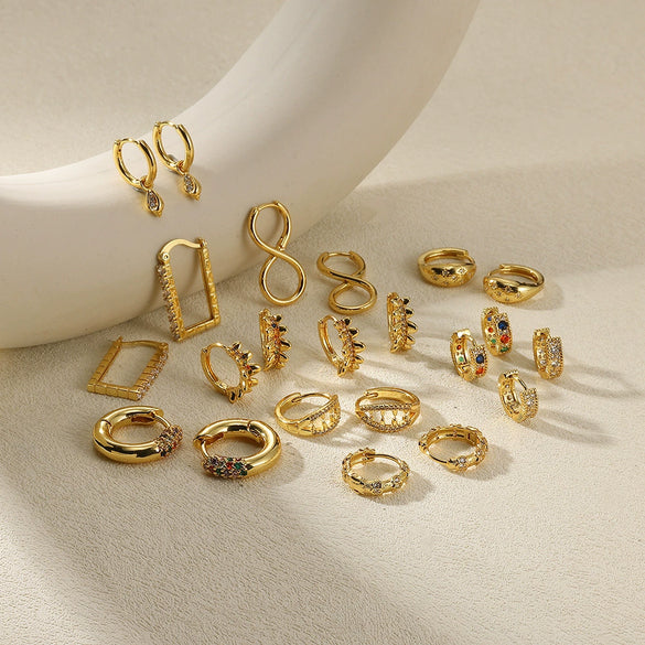 Wholesale Geometric Color Zircon Earrings Stainless Steel Gold Plated
