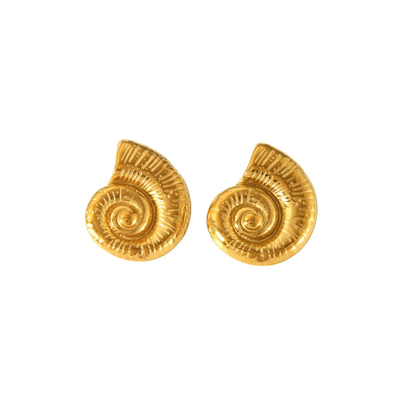 Wholesale Geometric Conch Texture 18K Gold Plated Stainless Steel Earrings For Women
