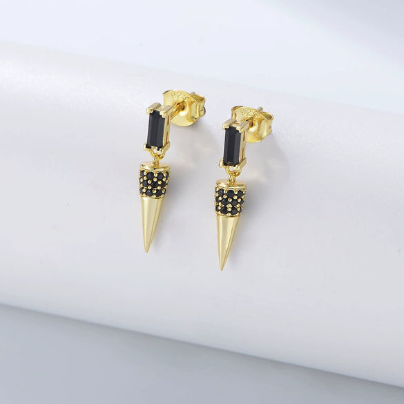 Wholesale Geometric Conical Earrings Inlaid With Black Zircon And Diamond Treatment For Women Made Of 925 Sterling Silver