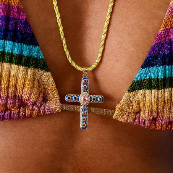 Wholesale Geometric Copper Cross Pendant Necklace Electroplated Unisex