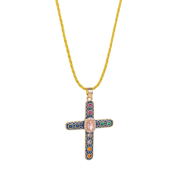 Wholesale Geometric Copper Cross Pendant Necklace Electroplated Unisex