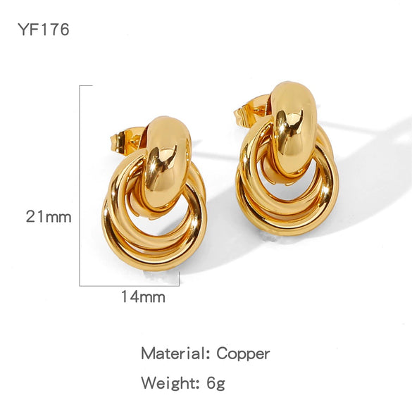 Wholesale Geometric Copper Earrings And Ring With Electroplating For Women