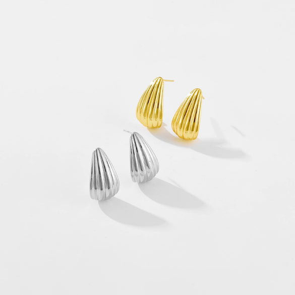 Wholesale Geometric Copper Earrings With Brushed And Micropaved Design Platinum And 18K Gold Electroplated For Women