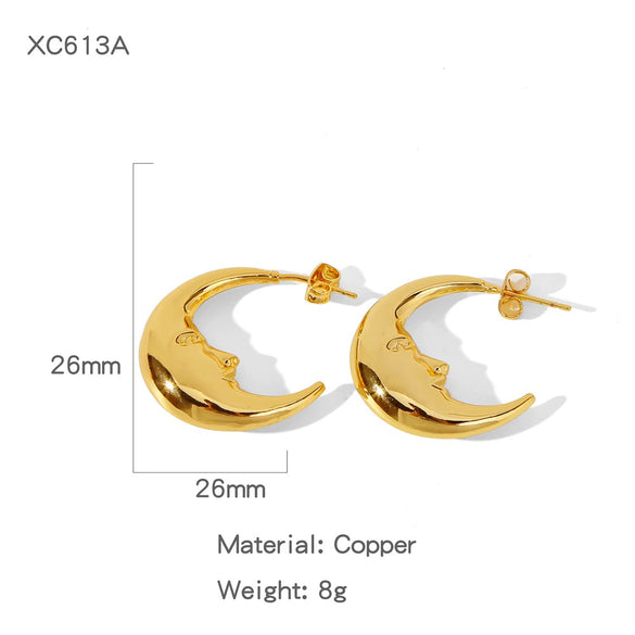 Wholesale Geometric Copper Electroplated Ringshaped Cshaped Moon Face Leopard Earrings For Women