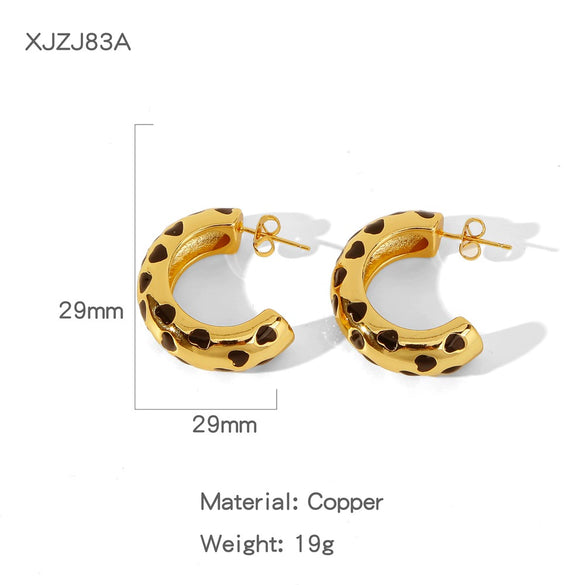 Wholesale Geometric Copper Electroplated Ringshaped Cshaped Moon Face Leopard Earrings For Women