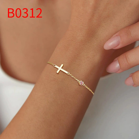 Wholesale Geometric Copper Electroplated Women's Cross Bracelet With Inlaid Birthstone Light Luxury Highend Jewelry