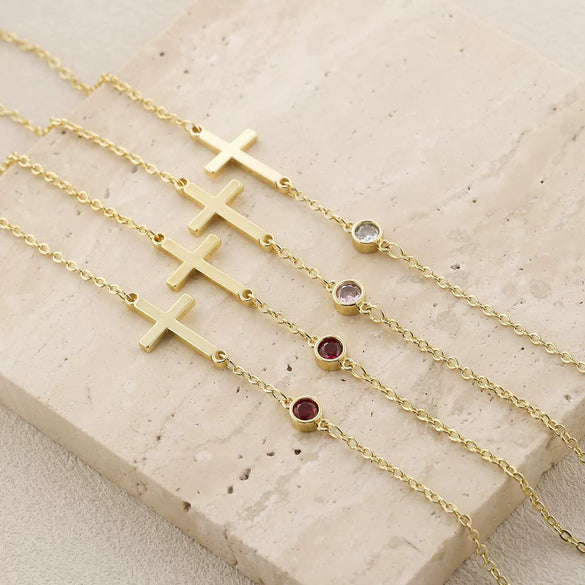 Wholesale Geometric Copper Electroplated Women's Cross Bracelet With Inlaid Birthstone Light Luxury Highend Jewelry