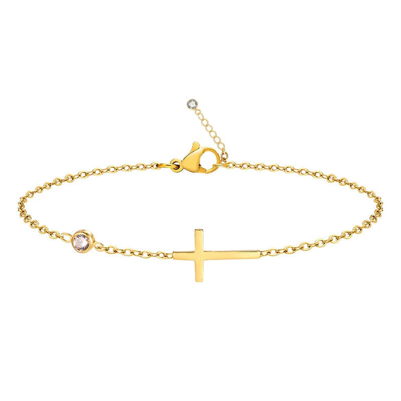 Wholesale Geometric Copper Electroplated Women's Cross Bracelet With Inlaid Birthstone Light Luxury Highend Jewelry