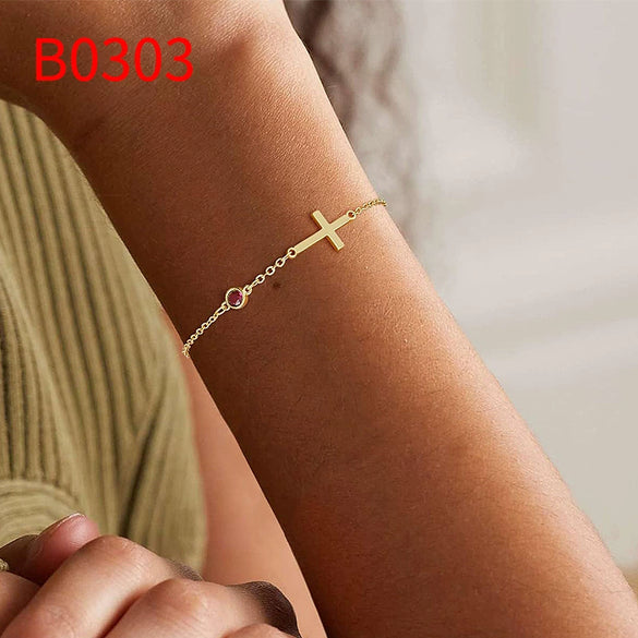 Wholesale Geometric Copper Electroplated Women's Cross Bracelet With Inlaid Birthstone Light Luxury Highend Jewelry