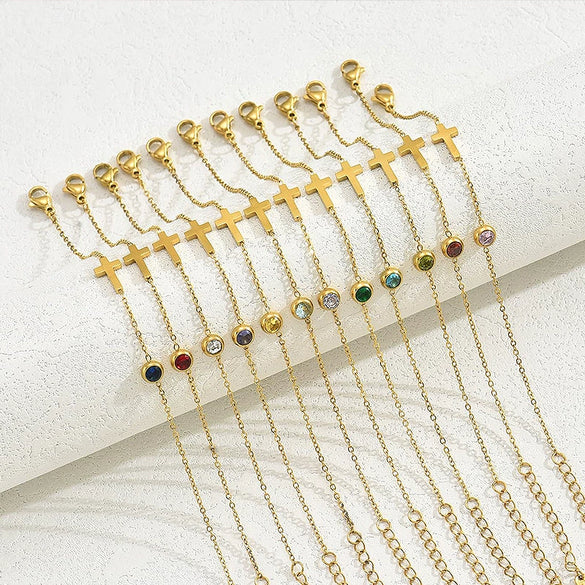 Wholesale Geometric Copper Electroplated Women's Cross Bracelet With Inlaid Birthstone Light Luxury Highend Jewelry