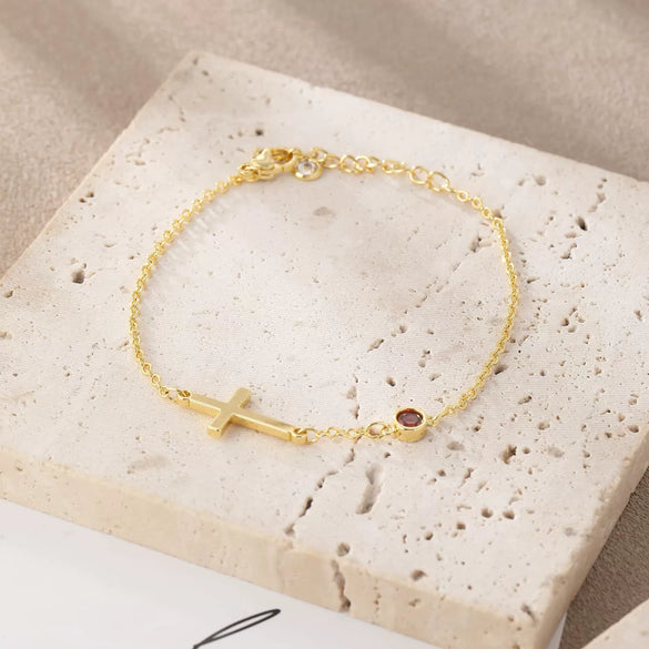 Wholesale Geometric Copper Electroplated Women's Cross Bracelet With Inlaid Birthstone Light Luxury Highend Jewelry