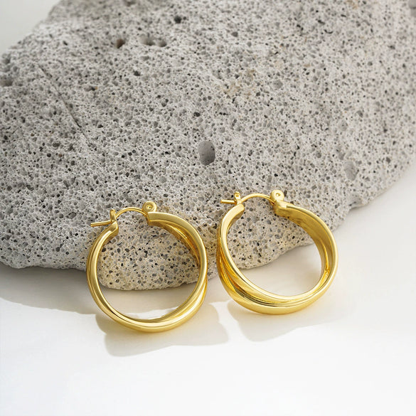 Wholesale Geometric Copper Gold And Silver Twocolor Circle Cross Earrings Electroplated Fashion Simple Unisex