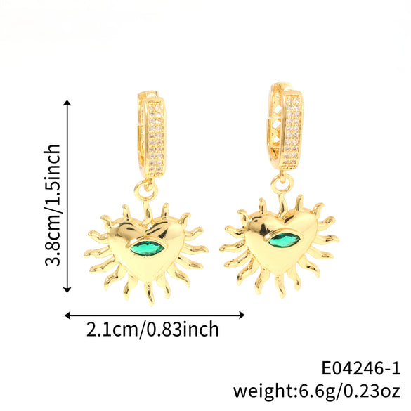 Wholesale Geometric Copper Inlaid Zirconium Heart Sun Smiley Flower Unisex Earrings