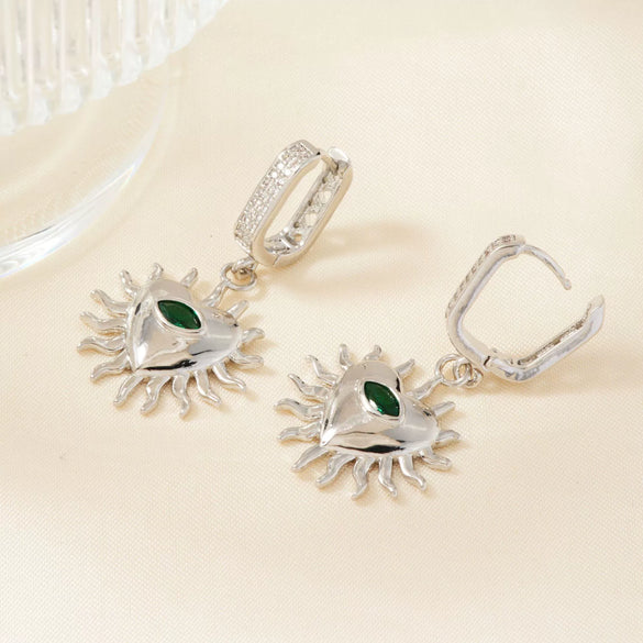 Wholesale Geometric Copper Inlaid Zirconium Heart Sun Smiley Flower Unisex Earrings