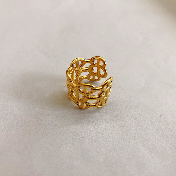 Wholesale Geometric Copper 18K Real Gold Electroplated Opening Ring For Women And Men