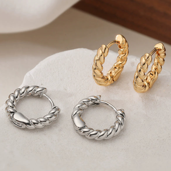 Wholesale Geometric Copper Micro Setting Twist Earrings For Women