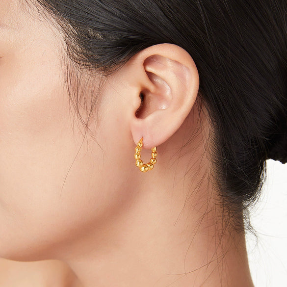 Wholesale Geometric Copper Plated Gold Stitching Small Ball Earrings For Women