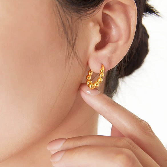 Wholesale Geometric Copper Plated Gold Stitching Small Ball Earrings For Women
