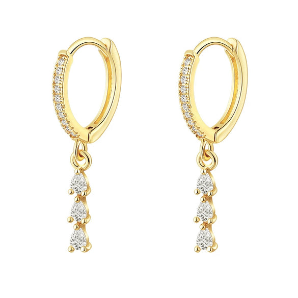 Wholesale Geometric Copper Plated Real Gold Inlaid Zircon Small Water Drop Pendant Earrings For Women