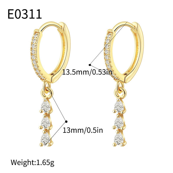 Wholesale Geometric Copper Plated Real Gold Inlaid Zircon Small Water Drop Pendant Earrings For Women