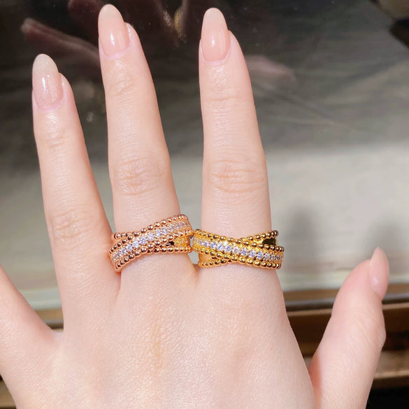 Wholesale Geometric Copper Zircon Beaded Ring With Electroplating Unisex Fashion Style