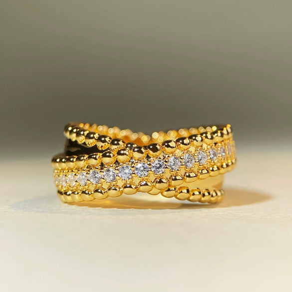 Wholesale Geometric Copper Zircon Beaded Ring With Electroplating Unisex Fashion Style