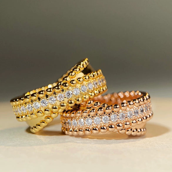 Wholesale Geometric Copper Zircon Beaded Ring With Electroplating Unisex Fashion Style