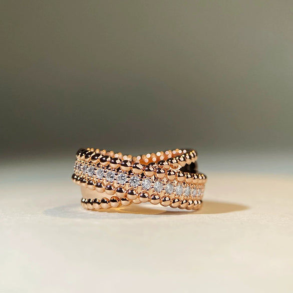 Wholesale Geometric Copper Zircon Beaded Ring With Electroplating Unisex Fashion Style