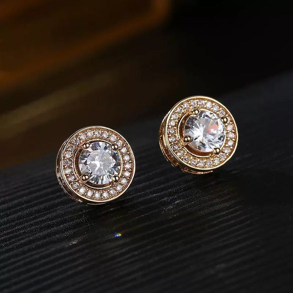 Wholesale Geometric Copper Zircon Earrings For Men And Women With Flower Pattern Simple Style