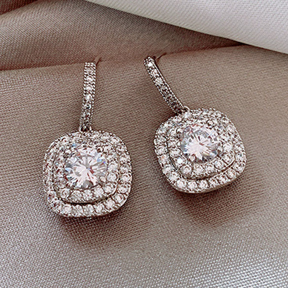 Wholesale Geometric Copper Zircon Microinlaid Earrings For Women Light Luxury Cold Style
