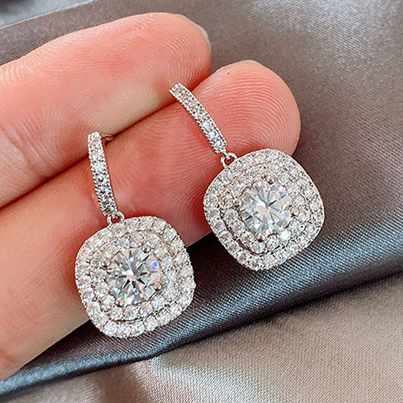 Wholesale Geometric Copper Zircon Microinlaid Earrings For Women Light Luxury Cold Style