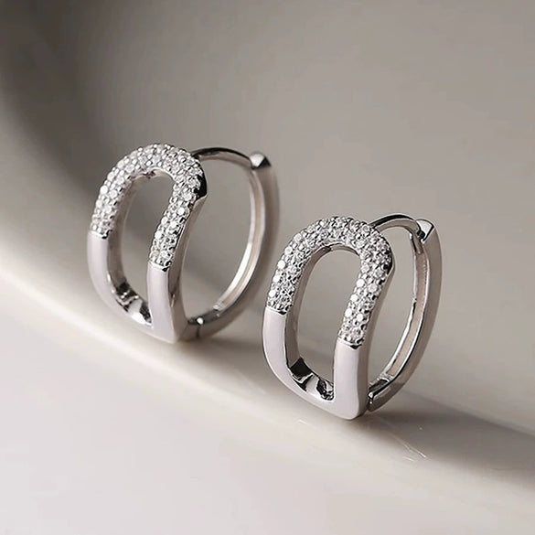 Wholesale Geometric Copper Zircon Women's Earring Buckle Halfring Earrings Minimalist Style
