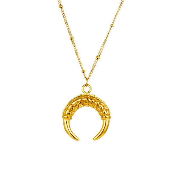 Wholesale Geometric Crescent Moon Horn Pendant Stainless Steel 18K Gold Plated Oshaped Chain Necklace For Women