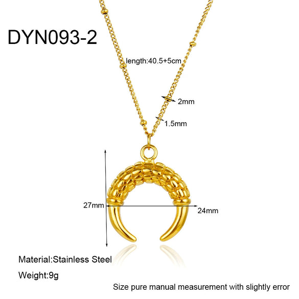 Wholesale Geometric Crescent Moon Horn Pendant Stainless Steel 18K Gold Plated Oshaped Chain Necklace For Women