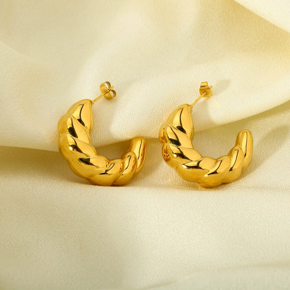 Wholesale Geometric Croissantshaped Stainless Steel 18K Gold Plated Earrings For Women