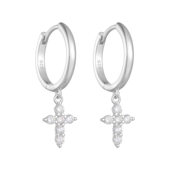 Wholesale Geometric Cross Diamond Inlaid S925 Sterling Silver Earrings For Women