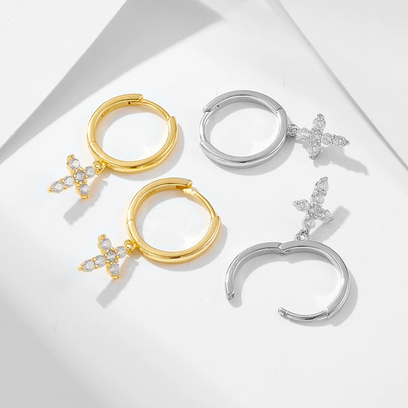 Wholesale Geometric Cross Diamond Inlaid S925 Sterling Silver Earrings For Women