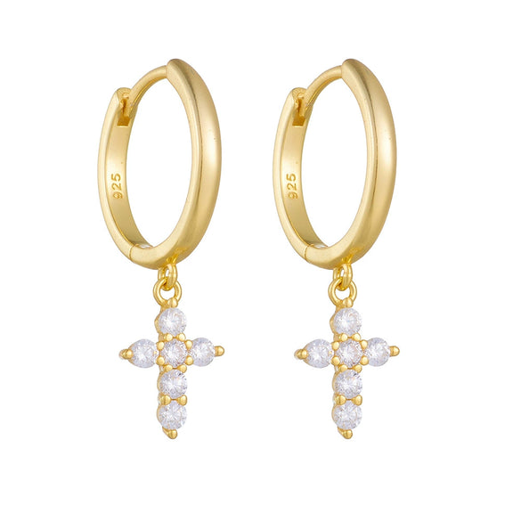 Wholesale Geometric Cross Diamond Inlaid S925 Sterling Silver Earrings For Women