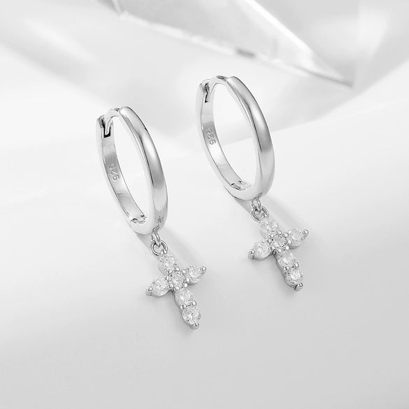 Wholesale Geometric Cross Diamond Inlaid S925 Sterling Silver Earrings For Women