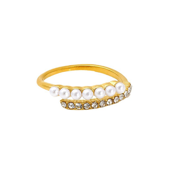 Wholesale Geometric Cross Imitation Pearl Ring Electroplated For Women